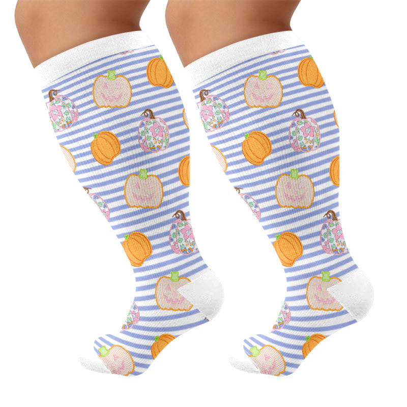 Plus Size Stripe Spider Ghost Compression Socks - Blue - 4XL - image 9