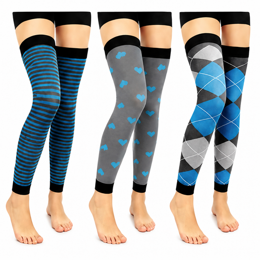 Gray Blue Colorblock Thigh High Compression Sleeves(3 Pairs) - Multicolor - L/XL - image 0