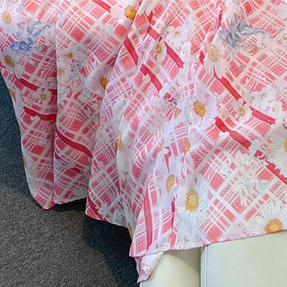 Plus Size Square Neck Puff Short Sleeve Plaid Daisy Print Summer Maxi Dress - image 3