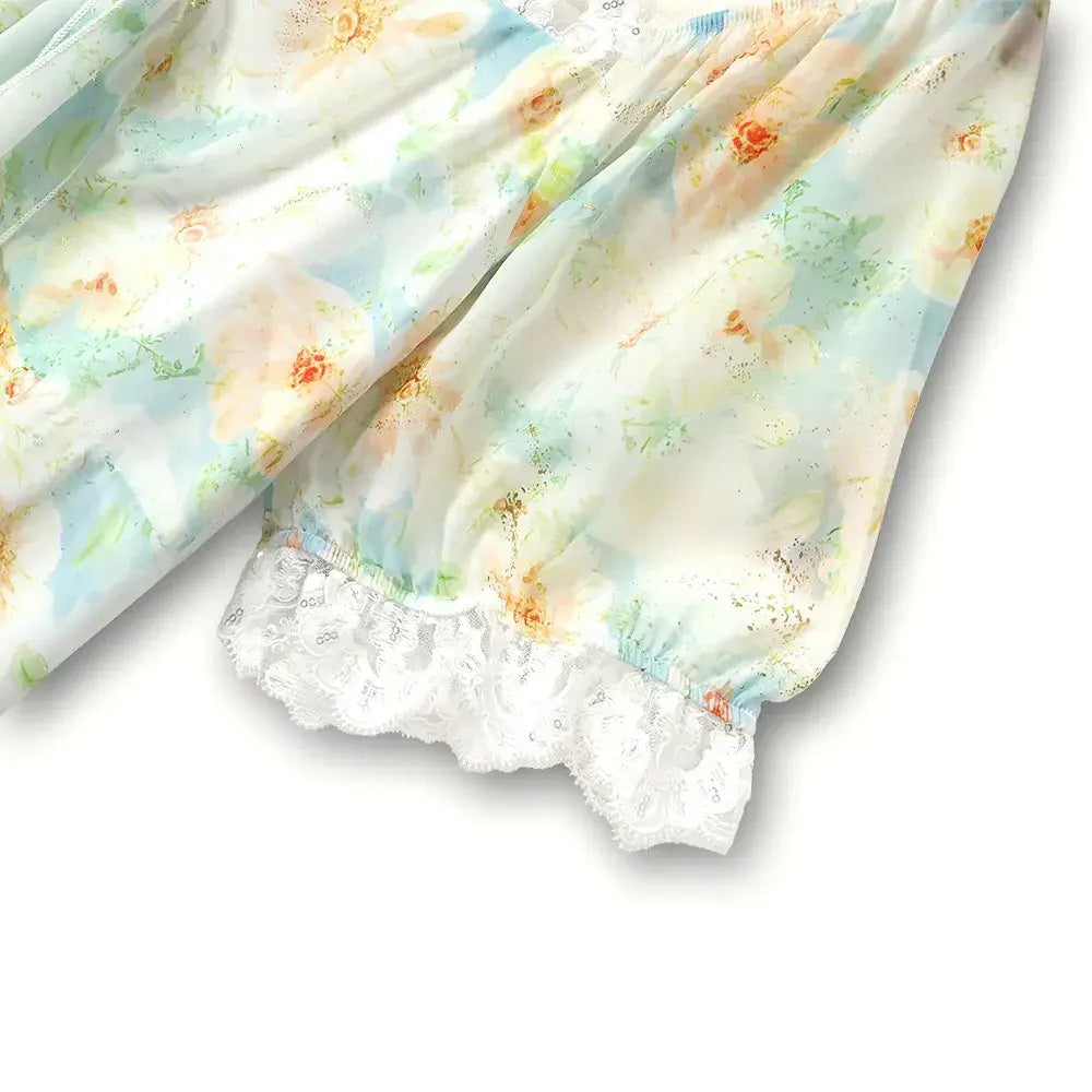 Plus Size Square Neck Lace Trim Floral Print Puff Sleeve Summer Maxi Dress - image 3