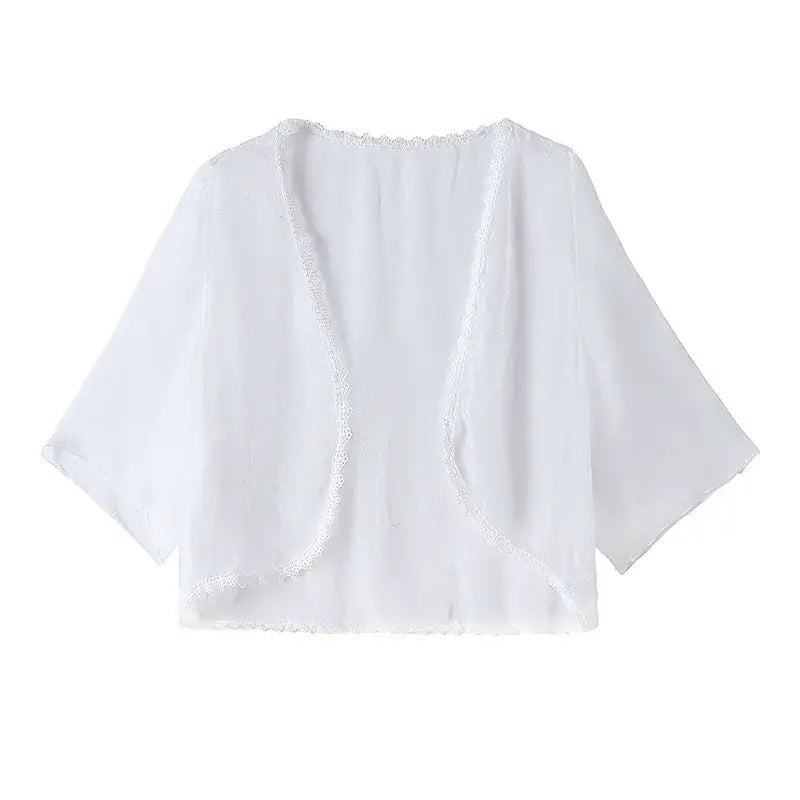 Plus Size Sheer Cardigan Lightweight Floral Ruffle V-Neck Summer Dress Set - Cardigan - 6XL - image 11