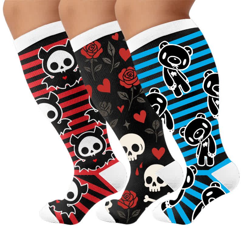Plus Size Red Stripe Bat Skull Compression Socks - image 7