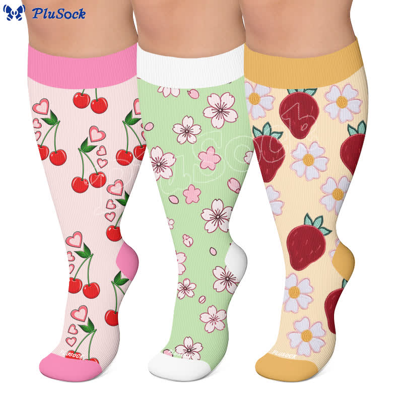 Plus Size Strawberry Daisy Compression Socks - image 0