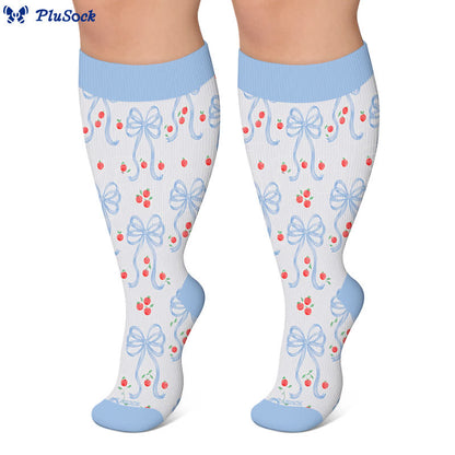 Plus Size Pink Bow Floral Compression Socks - image 9