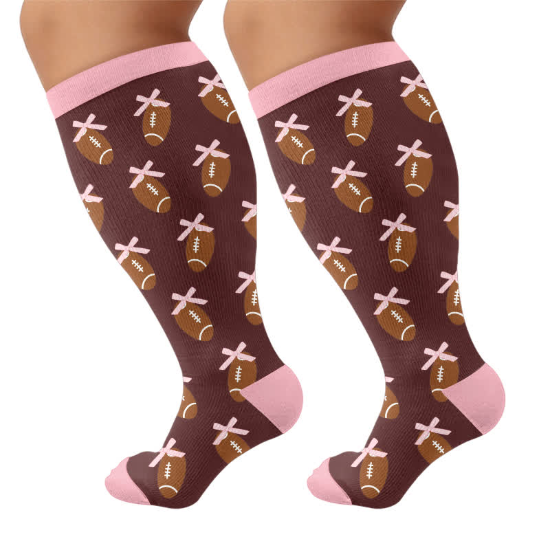 Plus Size Pink Bow Floral Compression Socks - Brown - 4XL - image 8