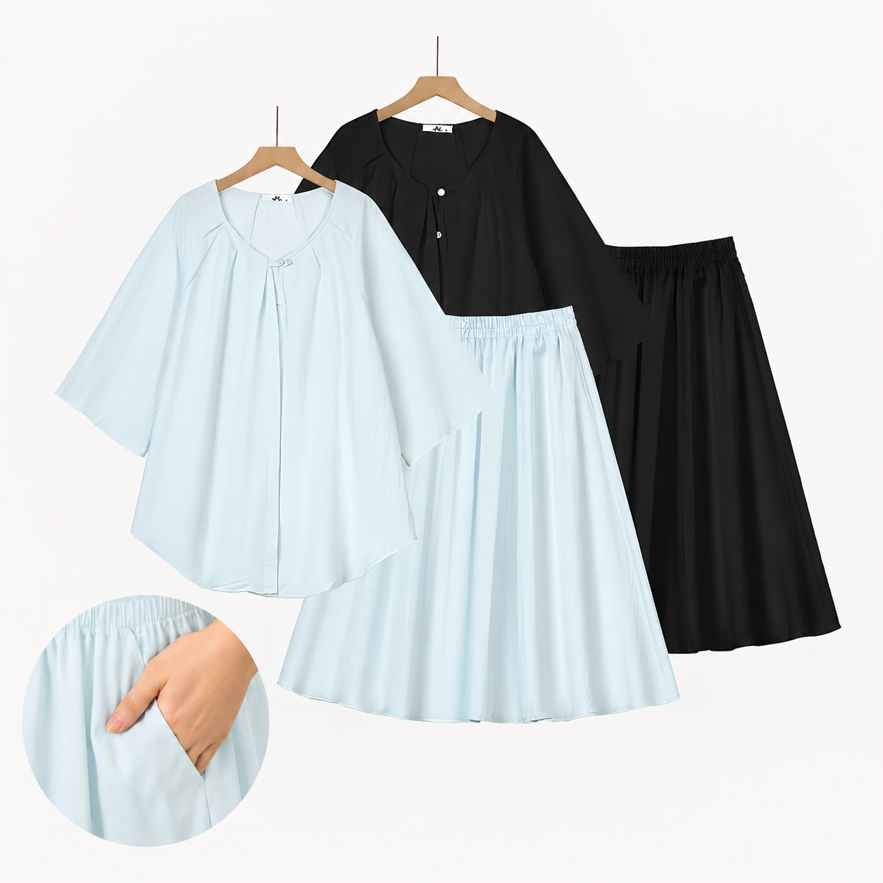 Plus Size Solid Loose Cotton Linen Top Skirt With Pockets Set - image 7