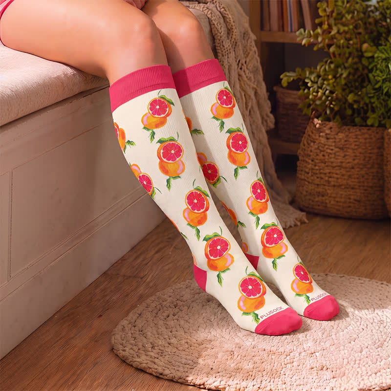 Plus Size Cherry Grapefruit Print Compression Socks - image 2