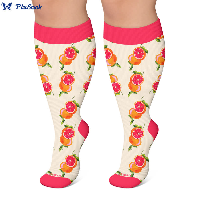 Plus Size Cherry Grapefruit Print Compression Socks - image 6