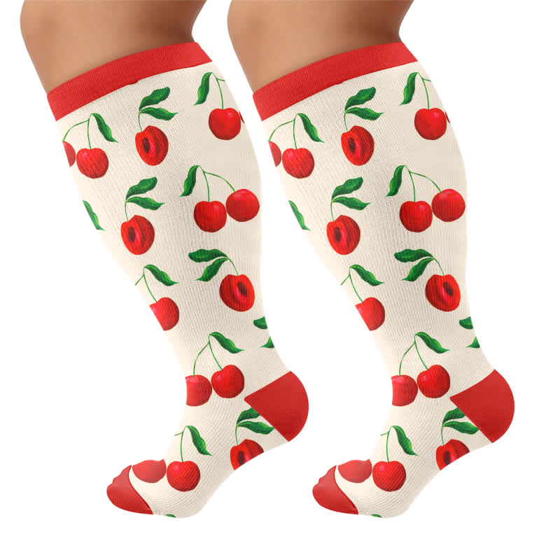 Plus Size Cherry Grapefruit Print Compression Socks - Red - 4XL - image 7