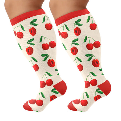 Plus Size Cherry Grapefruit Print Compression Socks - Red - 4XL - image 7
