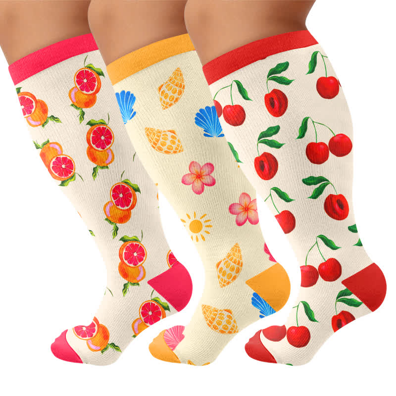 Plus Size Cherry Grapefruit Print Compression Socks - image 1