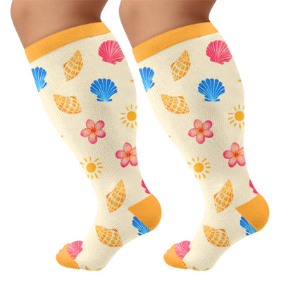 Plus Size Cherry Grapefruit Print Compression Socks - Yellow - 4XL - image 9