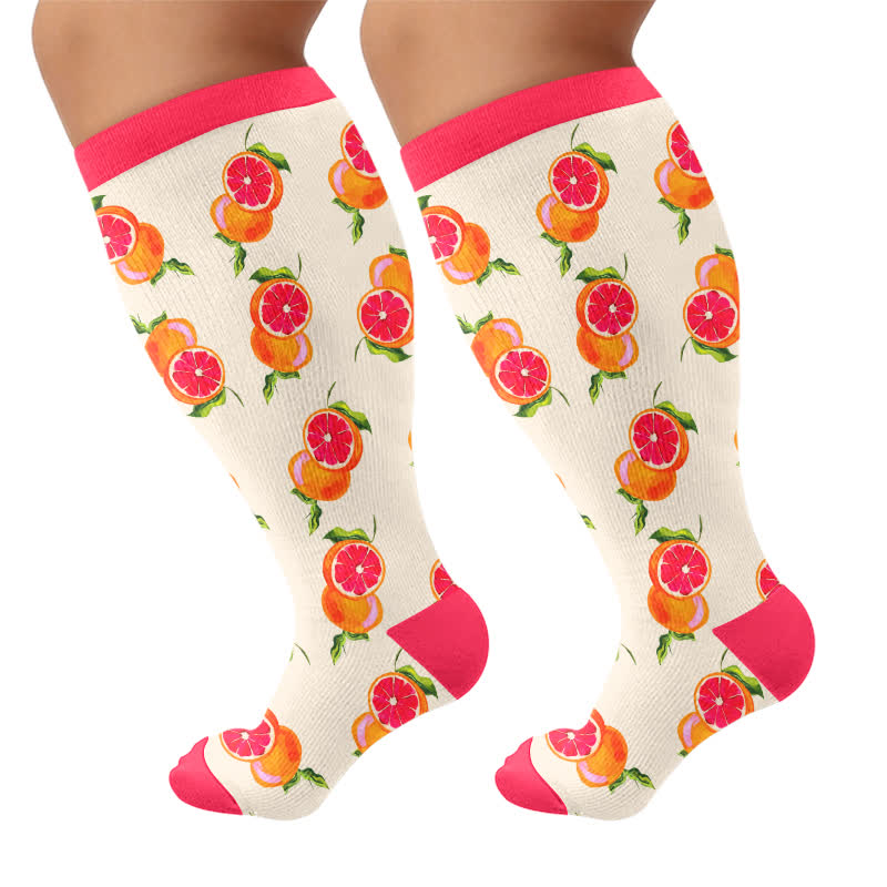Plus Size Cherry Grapefruit Print Compression Socks - Rose - 4XL - image 5