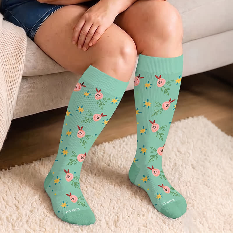 Plus Size Floral Smile Compression Socks - image 1