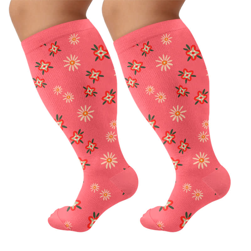 Plus Size Floral Smile Compression Socks - Pink - 4XL - image 7