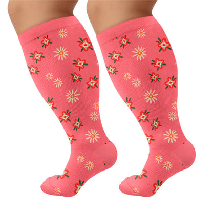 Plus Size Floral Smile Compression Socks - Pink - 4XL - image 7
