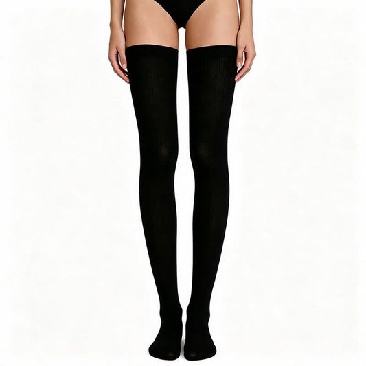 Solid Color Thigh High Compression Socks(3 Pairs) - Black - S/M - image 0