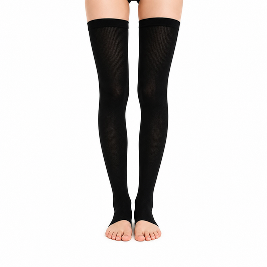 Solid Color Toeless Thigh High Compression Sleeves(3 Pairs) - Black - S/M - image 0