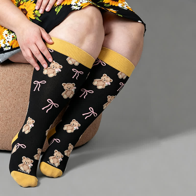 Plus Size Navy Bunny Compression Socks - Black - 4XL - image 2