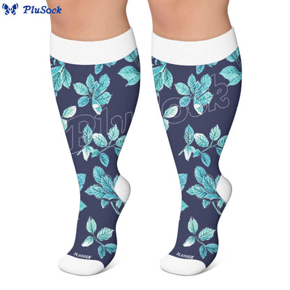 Plus Size Navy Leaf Compression Socks - image 4
