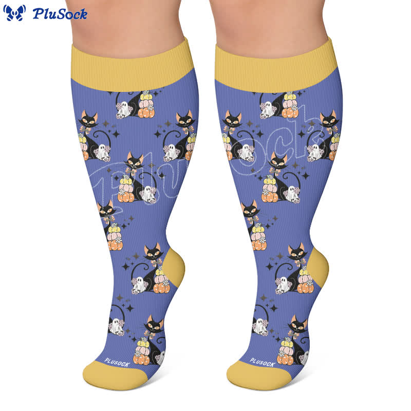Plus Size Black Cat Ghost Compression Socks - image 4
