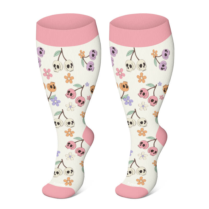 Plus Size Halloween Ghost Series Compression Socks - Pink - 4XL - image 14