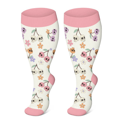 Plus Size Halloween Ghost Series Compression Socks - Pink - 4XL - image 14
