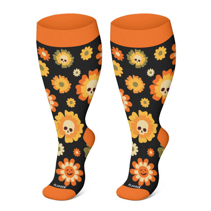 Plus Size Halloween Ghost Series Compression Socks - Orange-A - 4XL - image 15