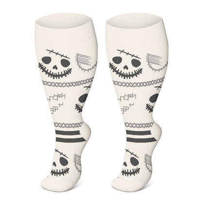 Plus Size Halloween Ghost Series Compression Socks - Beige - 4XL - image 17