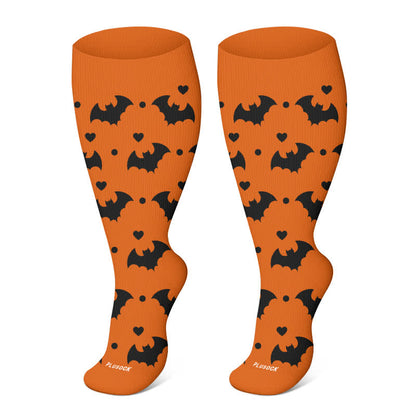 Plus Size Halloween Ghost Series Compression Socks - Orange-B - 4XL - image 18