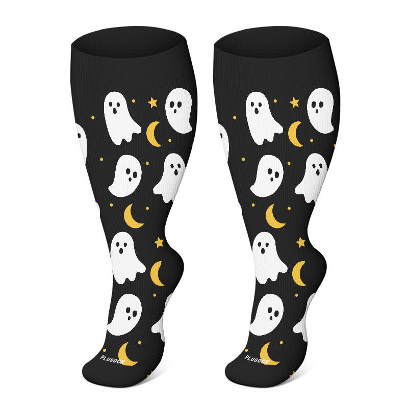 Plus Size Halloween Floral Skull  Series Compression Socks - Black-D - 4XL - image 23