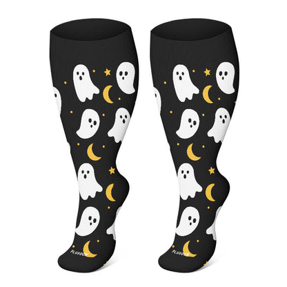 Plus Size Halloween Floral Skull  Series Compression Socks - Black-D - 4XL - image 23