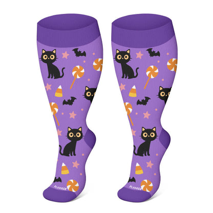 Plus Size Halloween Floral Skull  Series Compression Socks - Purple - 4XL - image 25