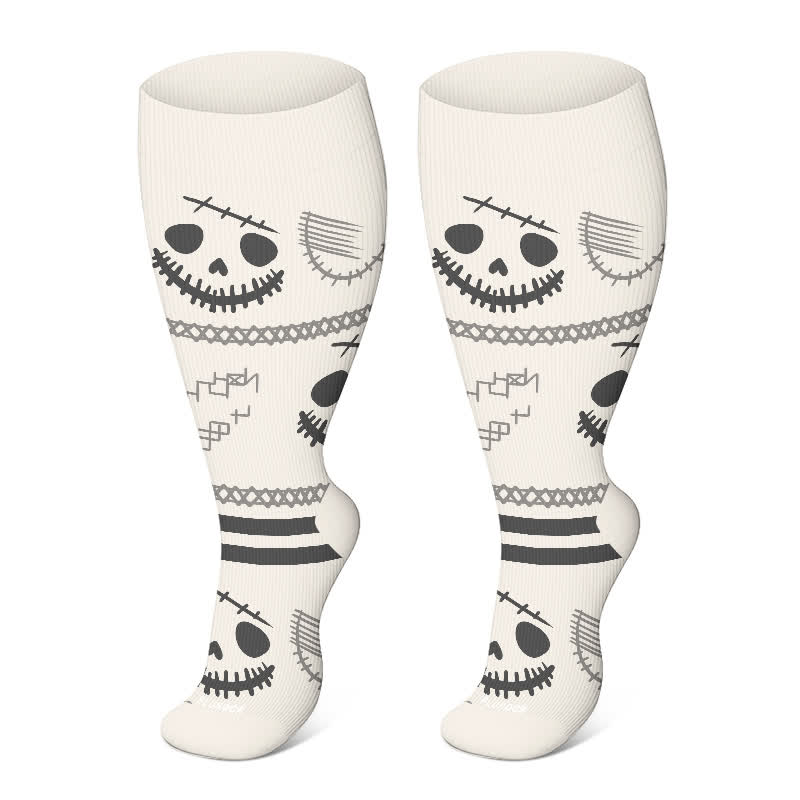 Plus Size Halloween Large Skull Print Compression Socks - Beige - 4XL - image 22