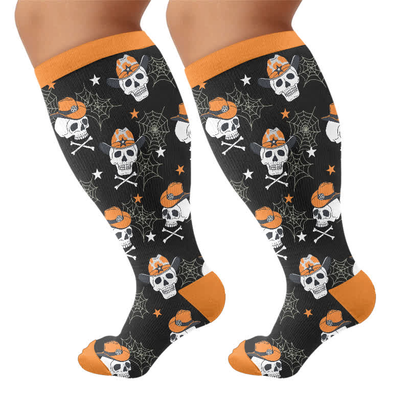 Plus Size Skull Star Compression Socks - Black - 4XL - image 9