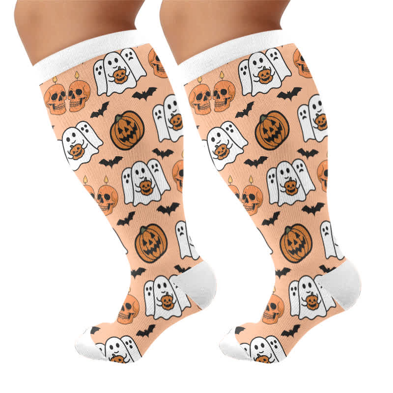 Plus Size Skull Star Compression Socks - Orange - 4XL - image 10