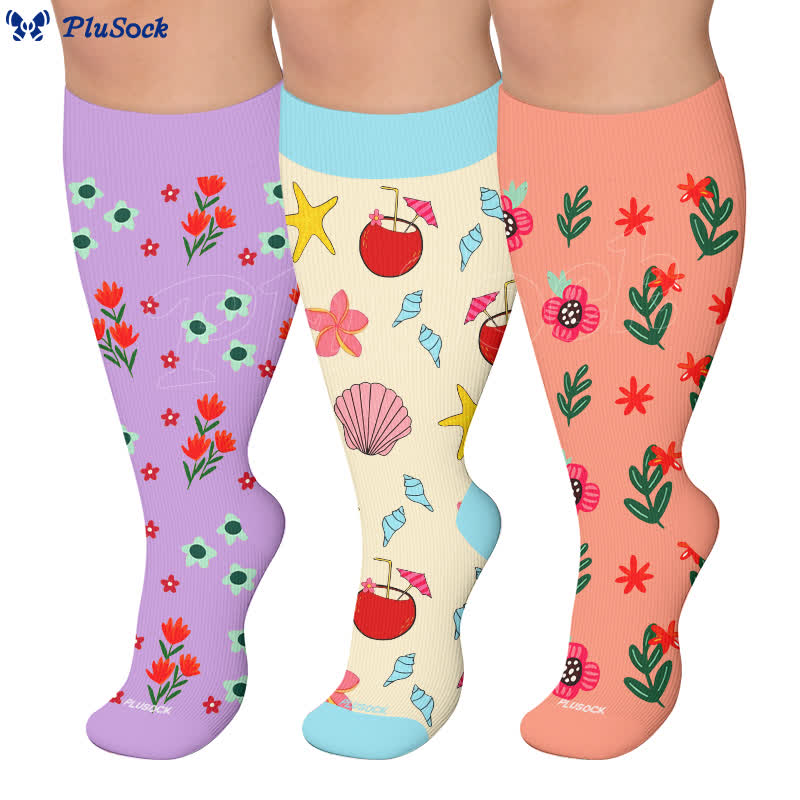 Plus Size Floral Beach Compression Socks - image 0