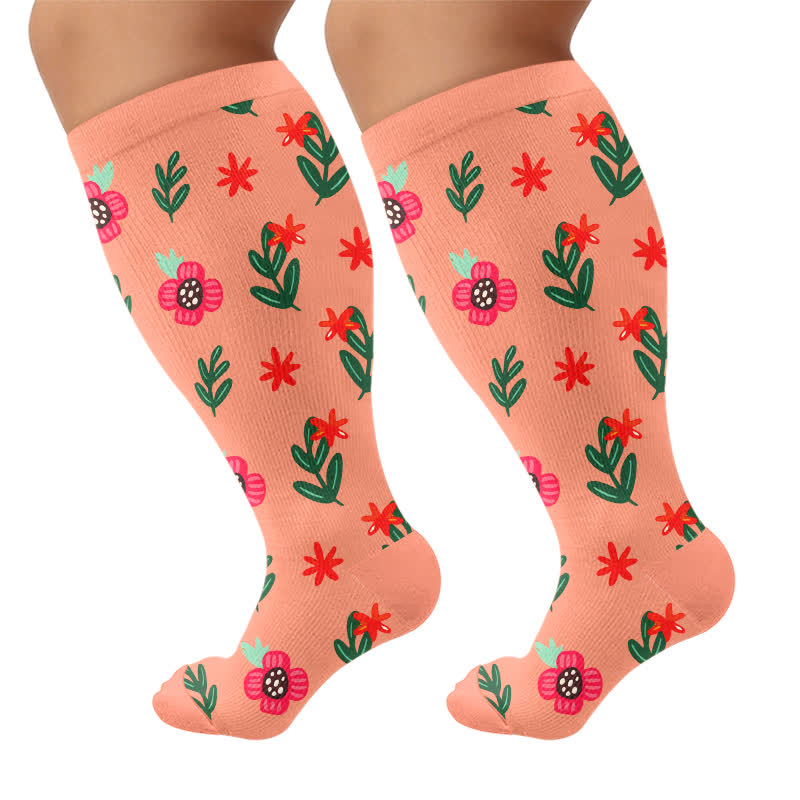 Plus Size Floral Beach Compression Socks - Orange - 4XL - image 5
