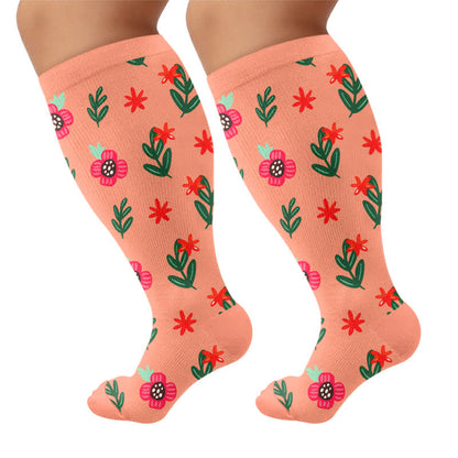 Plus Size Floral Beach Compression Socks - Orange - 4XL - image 5