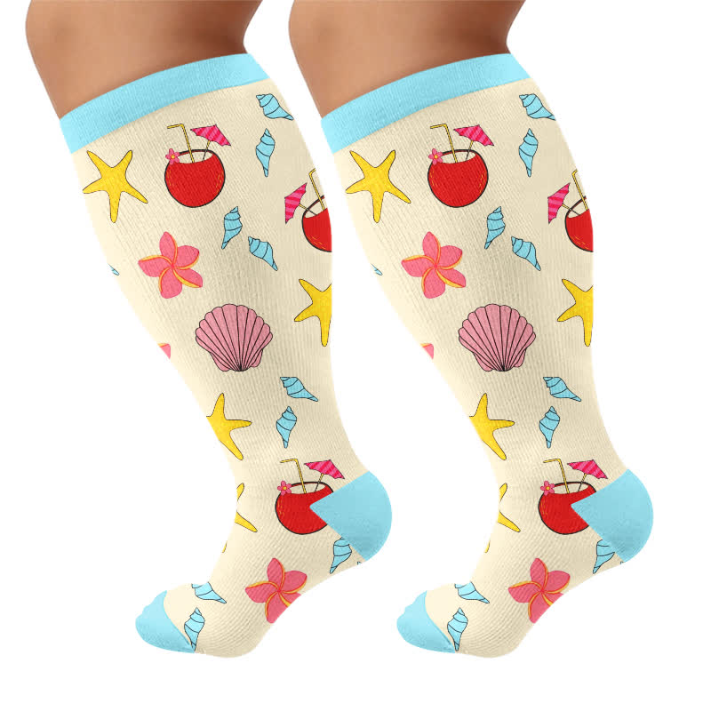 Plus Size Floral Beach Compression Socks - Apricot - 4XL - image 7