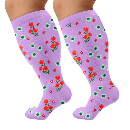 Plus Size Floral Beach Compression Socks - Purple - 4XL - image 9