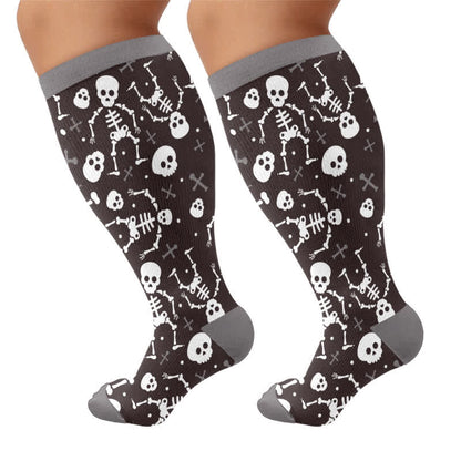 Plus Size Webs Bone Parade Compression Socks - Black - 4XL - image 10