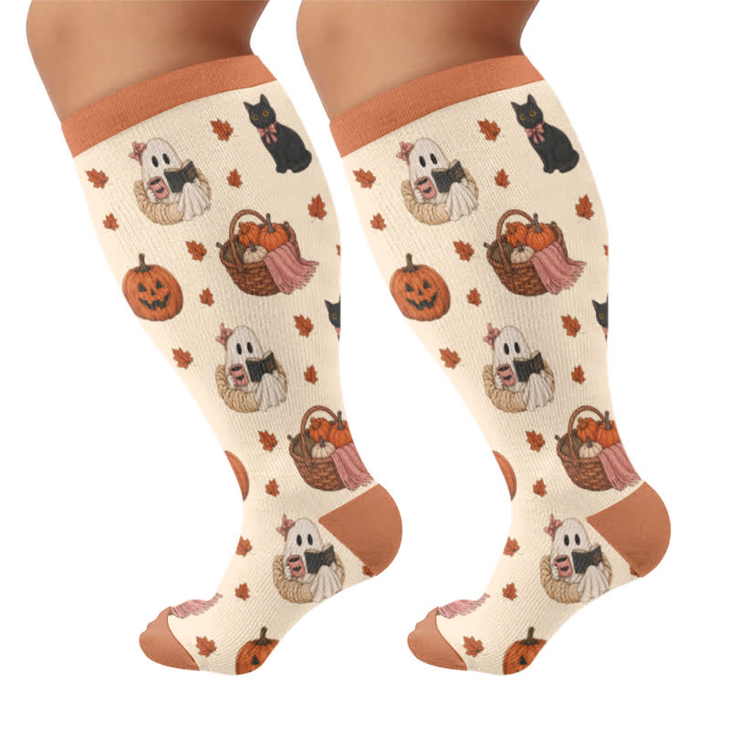 Plus Size Ghostly Autumn Tales Compression Socks - Khaki - 4XL - image 10