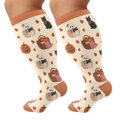Plus Size Ghostly Autumn Tales Compression Socks - Khaki - 4XL - image 10