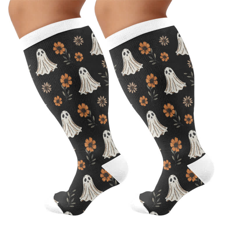 Plus Size Ghostly Autumn Tales Compression Socks - Black - 4XL - image 9