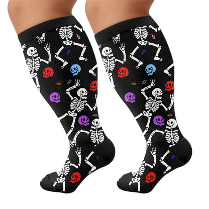 Plus Size Skeleton Party Compression Socks - Black - 4XL - image 8