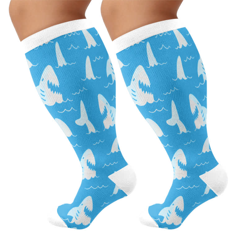 Plus Size Ocean Wave Compression Socks - Blue - 4XL - image 7