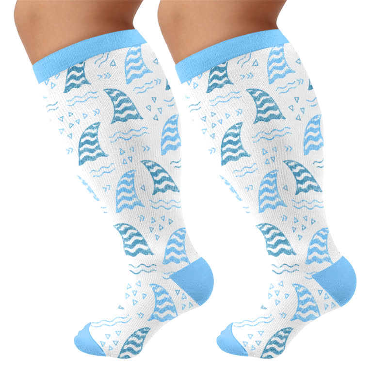 Plus Size Ocean Wave Compression Socks - White - 4XL - image 5
