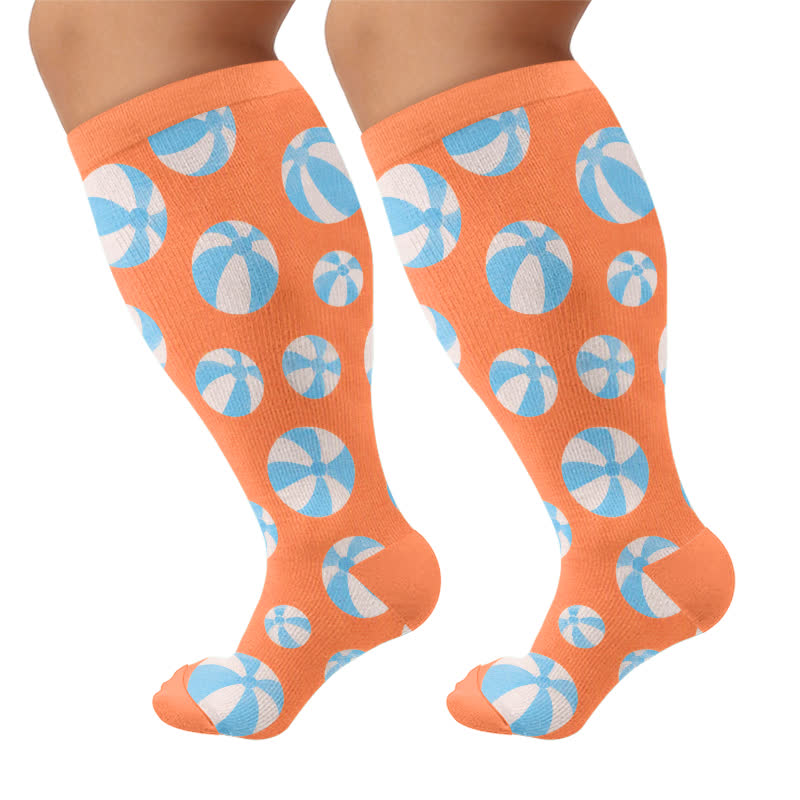 Plus Size Ocean Wave Compression Socks - Orange - 4XL - image 9