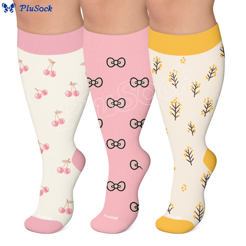 Plus Size Cherry Bow Compression Socks - image 0